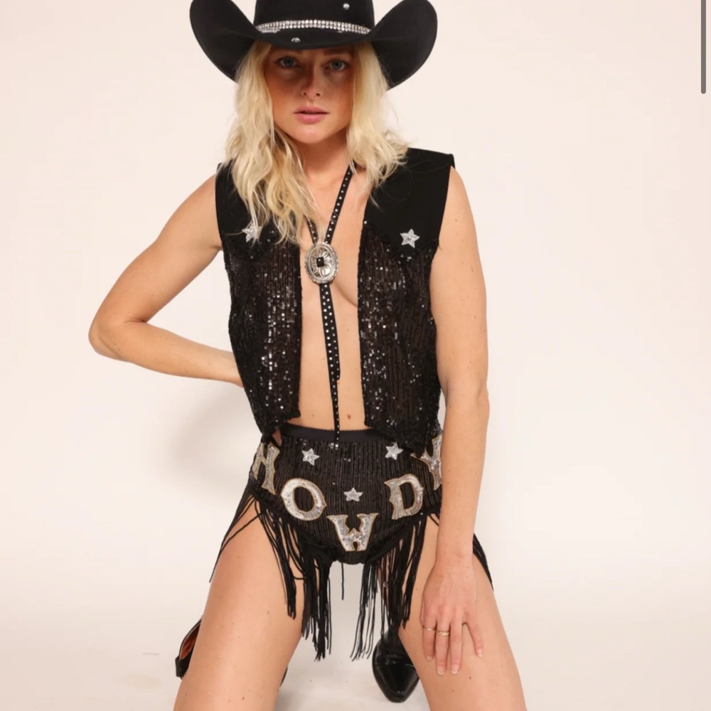 Sequin Fringe Black bottoms with fringe